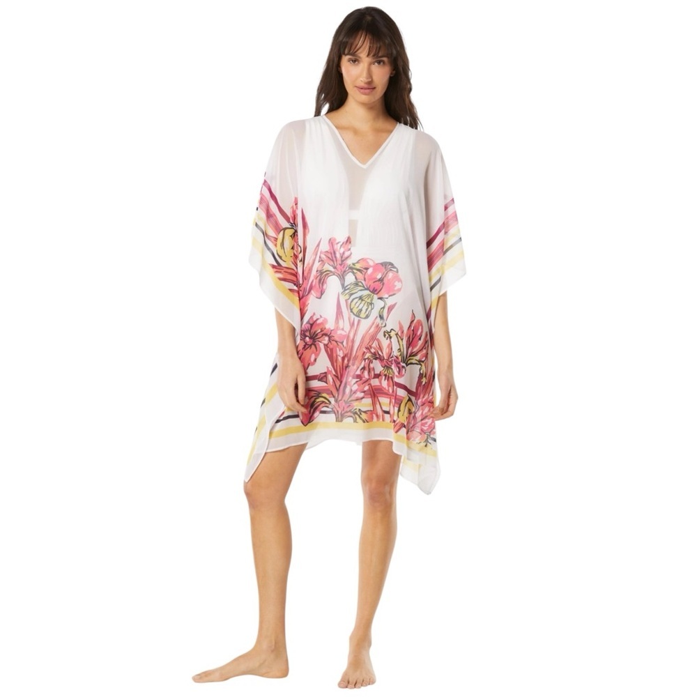 Carmen Marc Valvo Hibiscus V-Neck Caftan Cover Up NWT